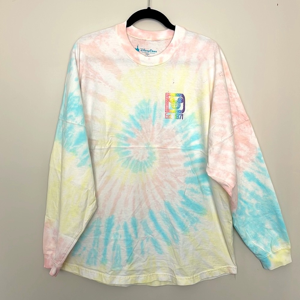 Disney Parks Spirit Jersey Tie-dyed Neon Light Unisex Sweatshirt Size L “flawed”